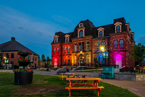 uplighting on the front of the Colchester East Hants Public Library